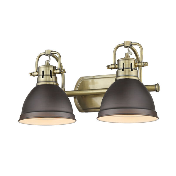 Duncan Aged Brass Two-Light Bath Vanity with Rubbed Bronze Shades, image 1